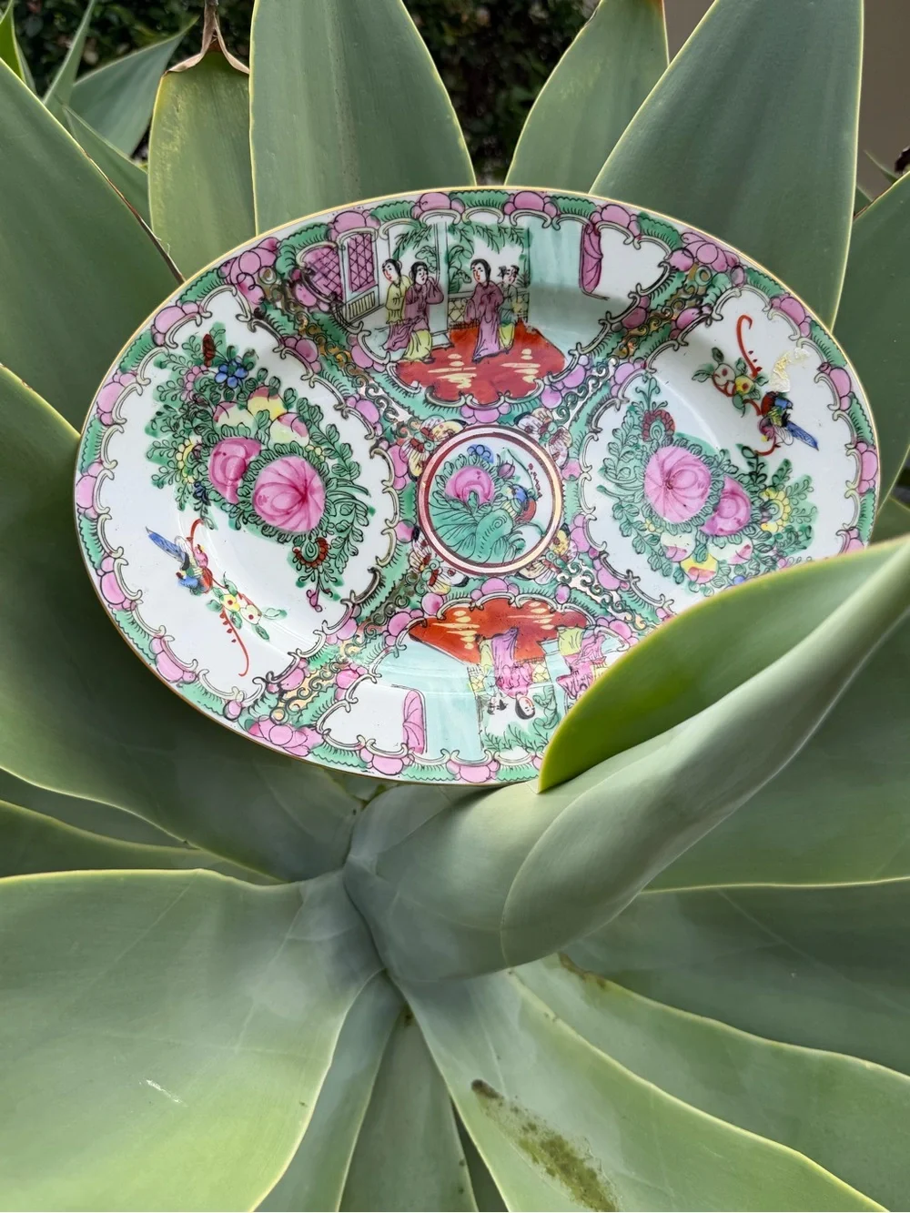 Vintage Pair of Famille Rose Medallion oval platters 13” x 9.5”